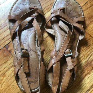 Born Women's Sandal Strappy Brown Leather Shoe Flat Size 10